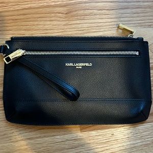 Karl lagerfeld zip wristlet in black leather